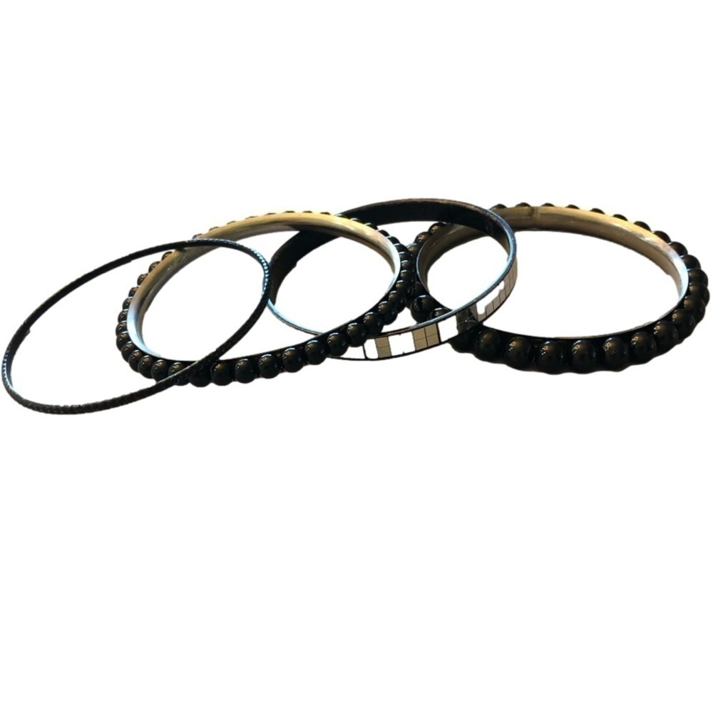 BANGLE bracelets lot of 4 black and silver tone costume jewelry